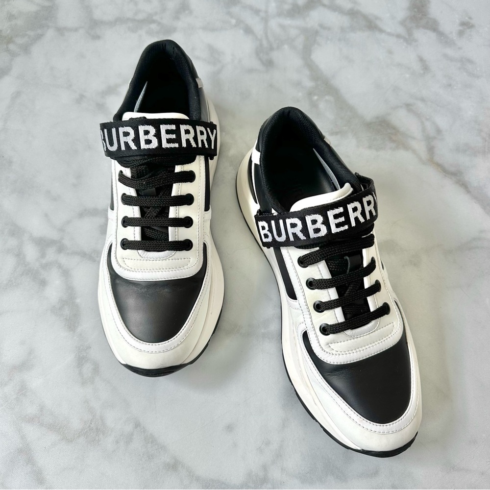 Burberry Ronnie Two Tone Black Optic White Leather Sneakers EU 41 - Picture 2 of 15